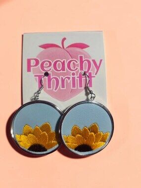 Sky Blue & Golden Sunflower Embroidered Frame Dangles